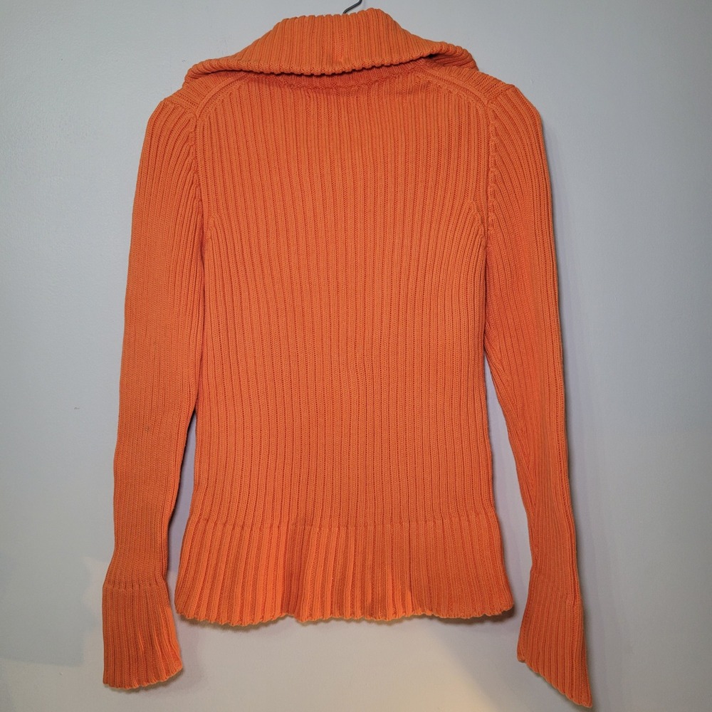 Banana Republic Ribbed Collared Zip Up Woman's Sweater Orange/White Medium‎ - Picture 5 of 9